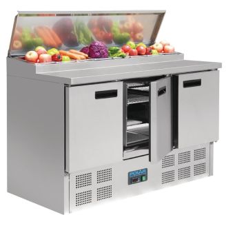 Polar roestvrijstalen pizzawerkbank - G605 - 3 deuren