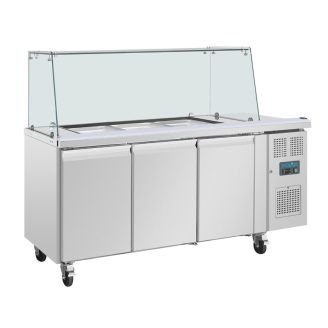 Polar U-serie driedeurs saladette UA018 met vierkant kuchscherm